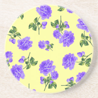 English garden purple flowers coaster cream yellow