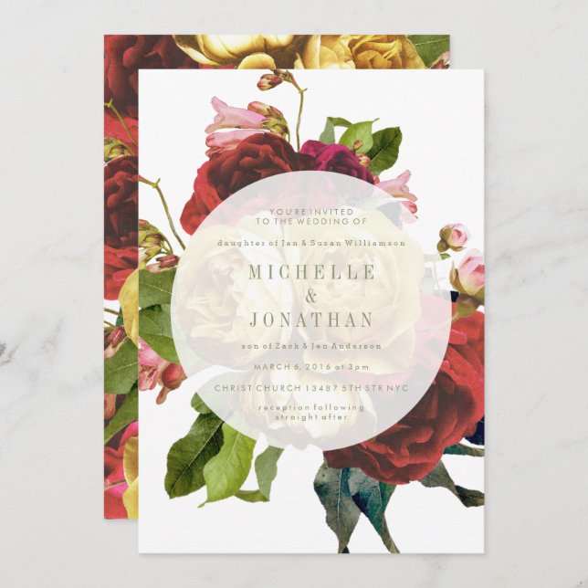 English Garden Vintage Bohemian boho Roses Invitation (Front/Back)