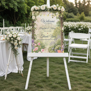English Garden Watercolor Floral Wedding Welcome Poster