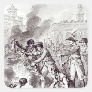 English goods burnt in Amsterdam Square Sticker