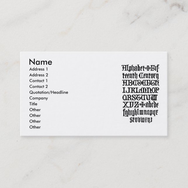 English Gothic Letters Business Card (Front)