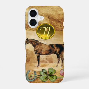 ENGLISH HORSE,HORSESHOE,CLOVER Monogram Parchment iPhone 16 Case