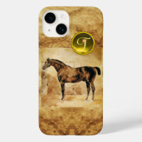 ENGLISH HORSE IN STABLE BROWN PARCHMENT MONOGRAM