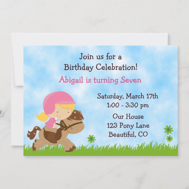 English Horseback Riding Birthday Invite ~ Girls (Front)