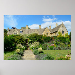 English house with flower garden poster