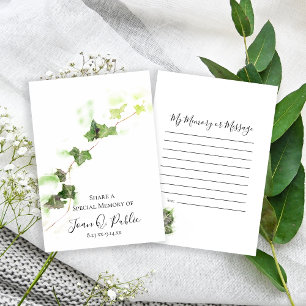 English Ivy Vine Watercolor Share Memory Funeral  Card