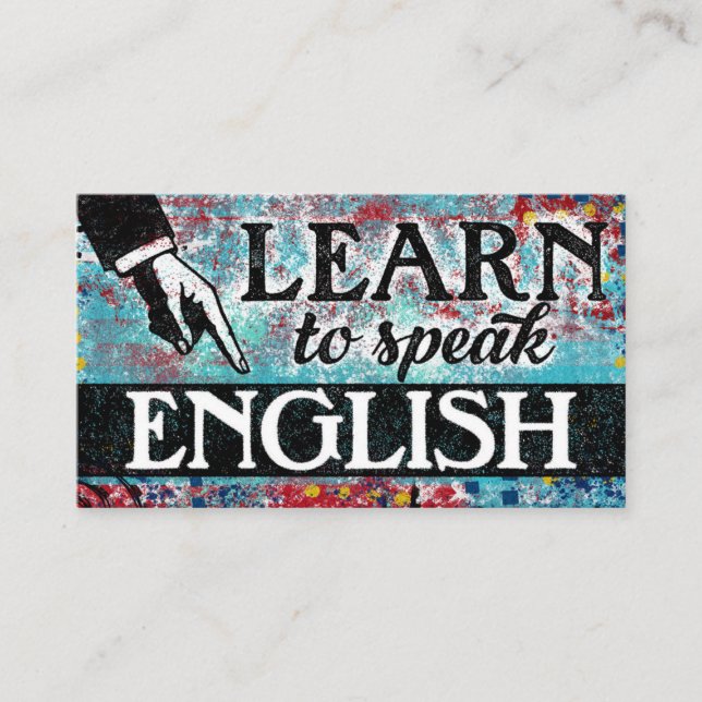 English Language Lessons Business Cards - Blue Red (Front)