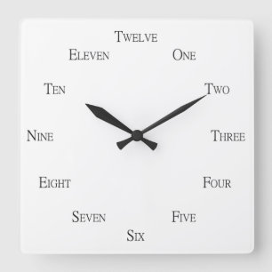 English Language Numbers Customisable Square Wall Clock