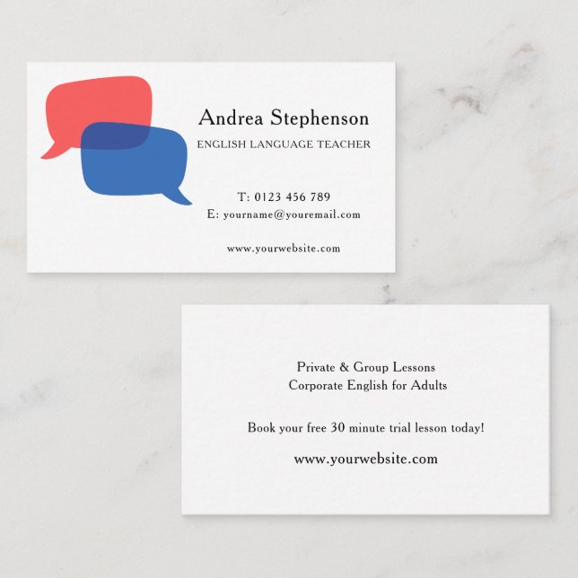 English Language Teacher Business Card (Front/Back)