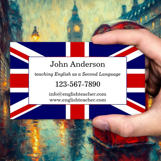 English Language Teacher Business Card (Business card for a teacher of the English language with the British flag)
