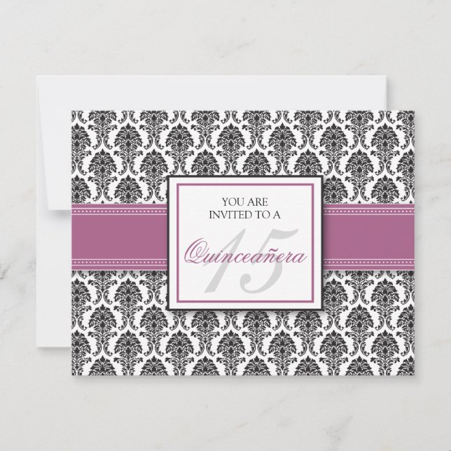 ENGLISH Lavender Damask Quinceanera Invitation (Front)