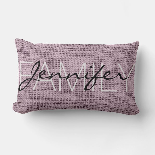 English lavender Rustic Burlap Monogram Lumbar Cushion (Front)