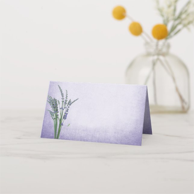 English Lavender Wedding Folded Place Card (Front)