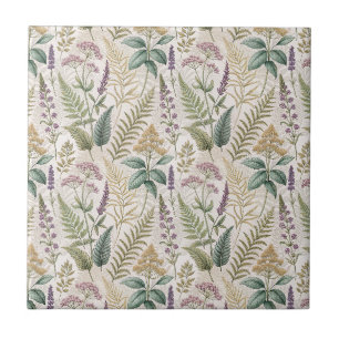 English Lavender & Wildflowers Cottagecore Pattern Tile