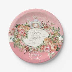English Manor Vintage Rose Tea Party Bridal Shower Paper Plate