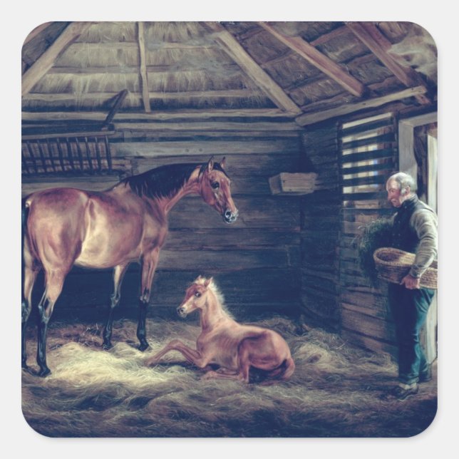 English Mare With Her Foals, 1833 Square Sticker (Front)