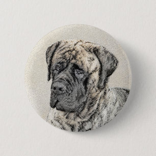 English Mastiff (Brindle) Painting - Dog Art 6 Cm Round Badge