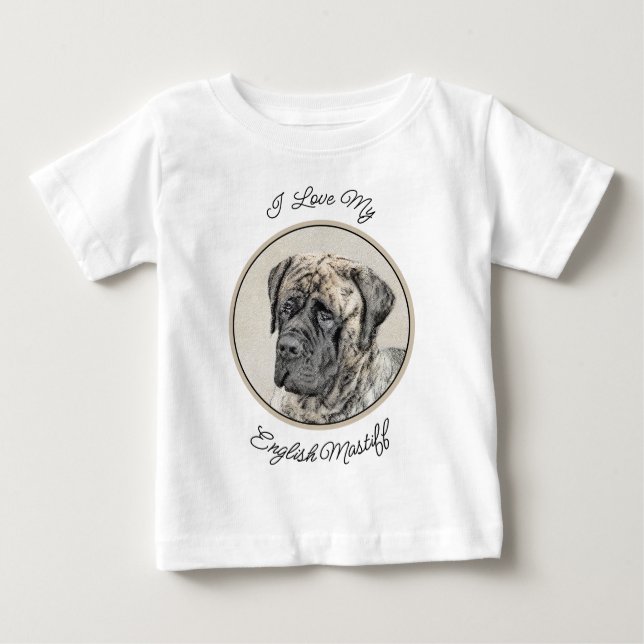 English Mastiff (Brindle) Painting - Dog Art Baby T-Shirt (Front)