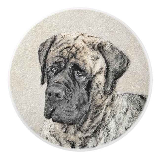 English Mastiff (Brindle) Painting - Dog Art Ceramic Knob (Front)