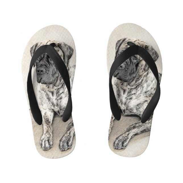 English Mastiff (Brindle) Painting - Dog Art Kid's Jandals (Footbed)