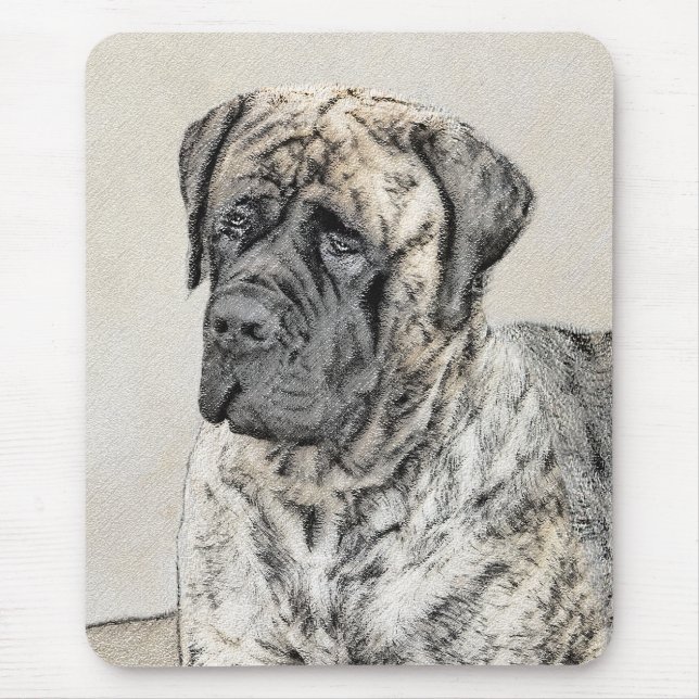 English Mastiff (Brindle) Painting - Dog Art Mouse Pad (Front)