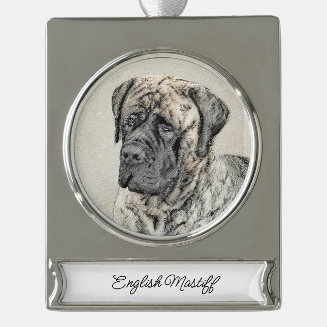 English Mastiff (Brindle) Painting - Dog Art Silver Plated Banner Ornament (Front)