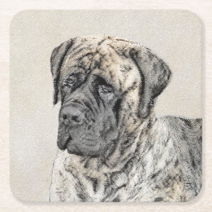 English Mastiff (Brindle) Painting - Dog Art Square Paper Coaster