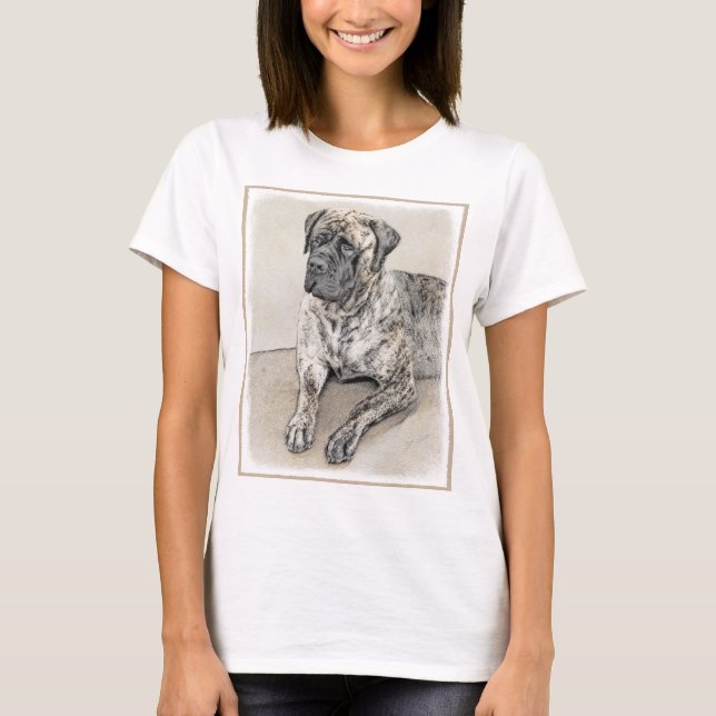 English Mastiff (Brindle) Painting - Dog Art T-Shirt (Front)
