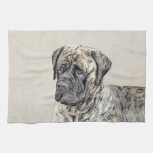 English Mastiff (Brindle) Painting - Dog Art Tea Towel