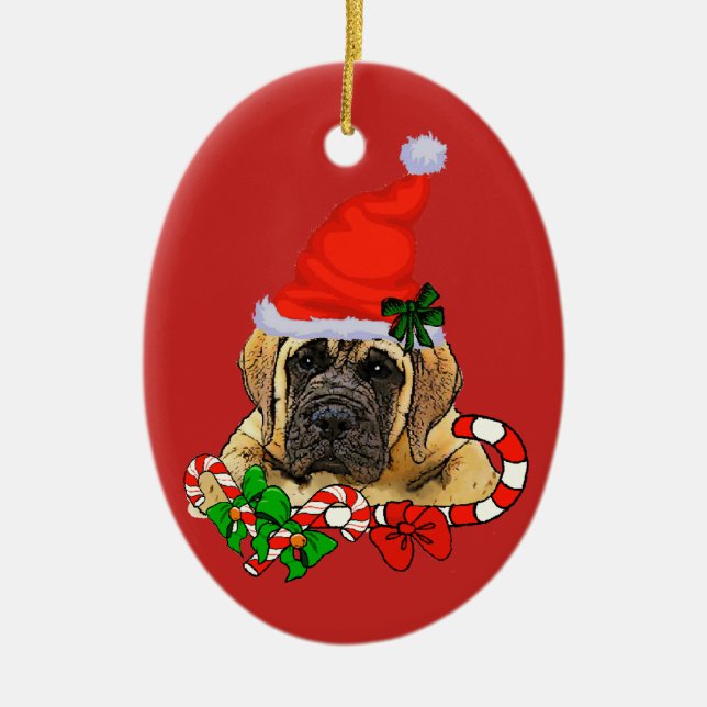English Mastiff Christmas Ceramic Tree Decoration (Front)