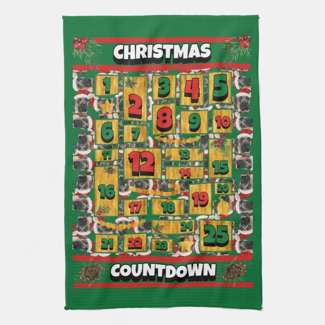 English Mastiff Countdown Christmas Advent Dog Tea Towel (Vertical)