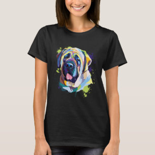 English Mastiff Dog Face Watercolor Colorful Splas T-Shirt