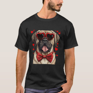 English Mastiff Dog Hearts Sunglasses Bow Tie Vale T-Shirt