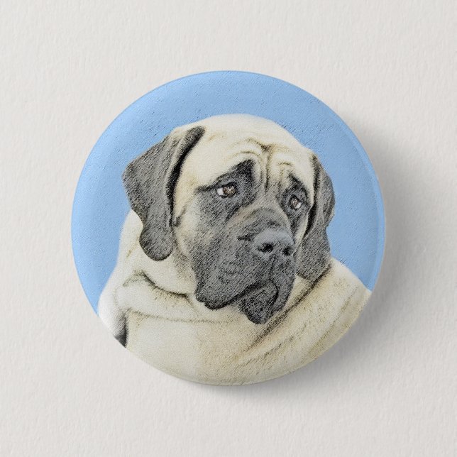 English Mastiff (Fawn) Painting - Original Dog Art 6 Cm Round Badge (Front)
