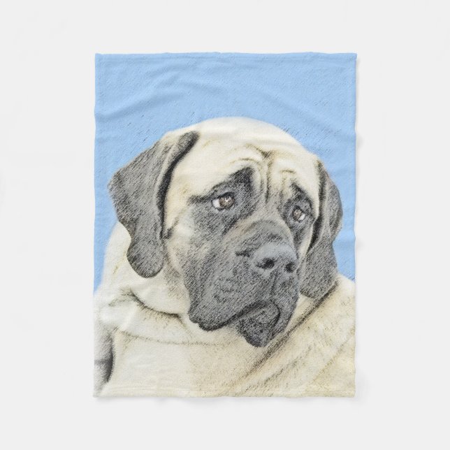 English Mastiff (Fawn) Painting - Original Dog Art Fleece Blanket (Front)