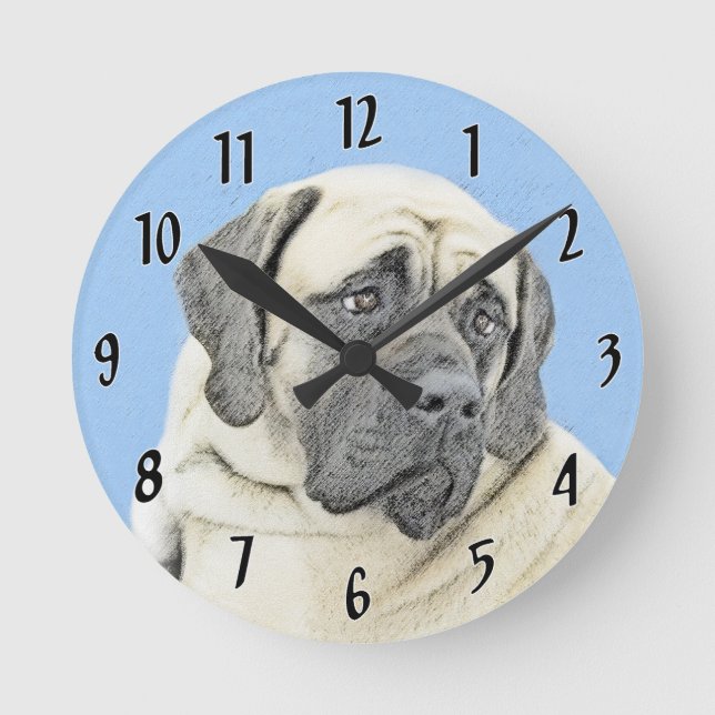 English Mastiff (Fawn) Painting - Original Dog Art Round Clock (Front)