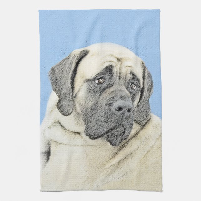English Mastiff (Fawn) Painting - Original Dog Art Tea Towel (Vertical)