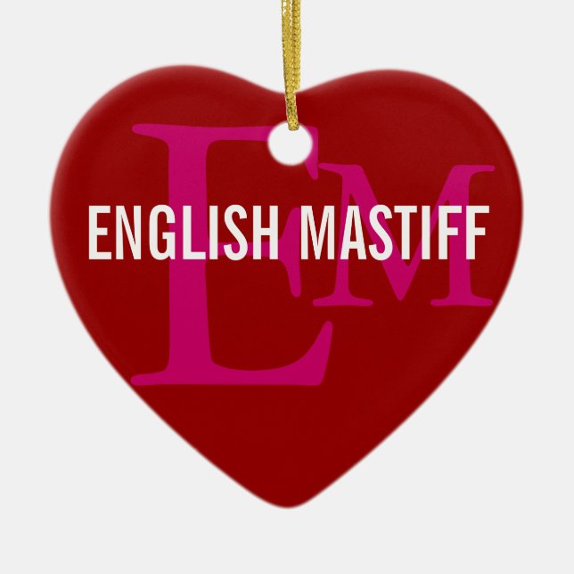 English Mastiff Monogram Design Ceramic Tree Decoration (Front)