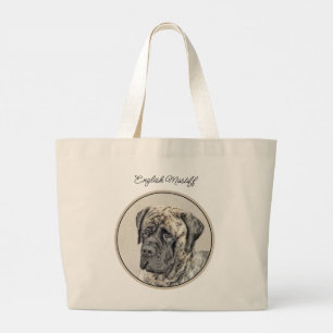 English Mastiff Painting Brindle Original Dog Art Large Tote Bag