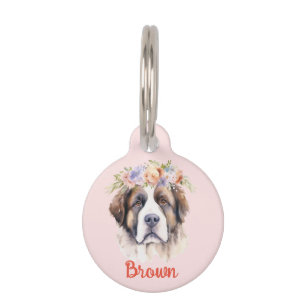 ENGLISH Mastiff Watercolor Flower Round Pet Tag