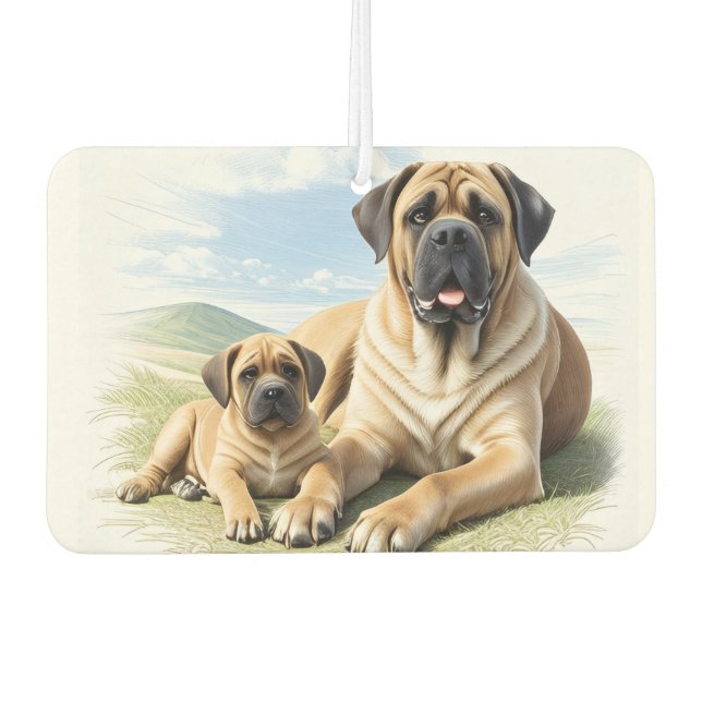 English Mastiff with child on vacation Car Air Freshener (Front)