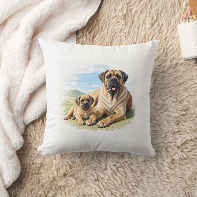 English Mastiff with child on vacation Cushion (Blanket)