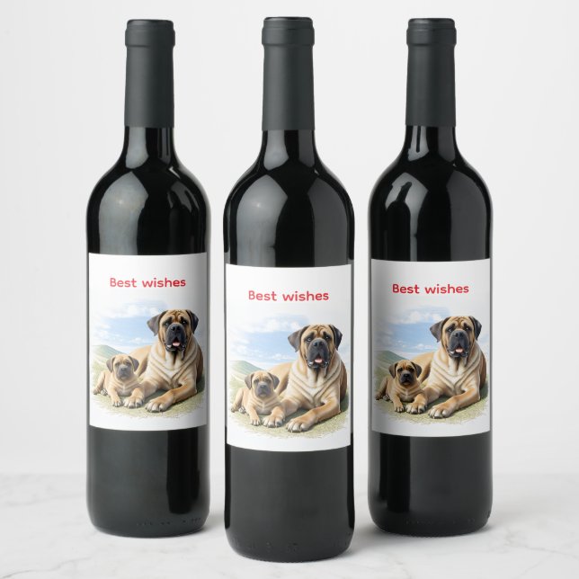 English Mastiff with child on vacation Wine Label (Bottles)
