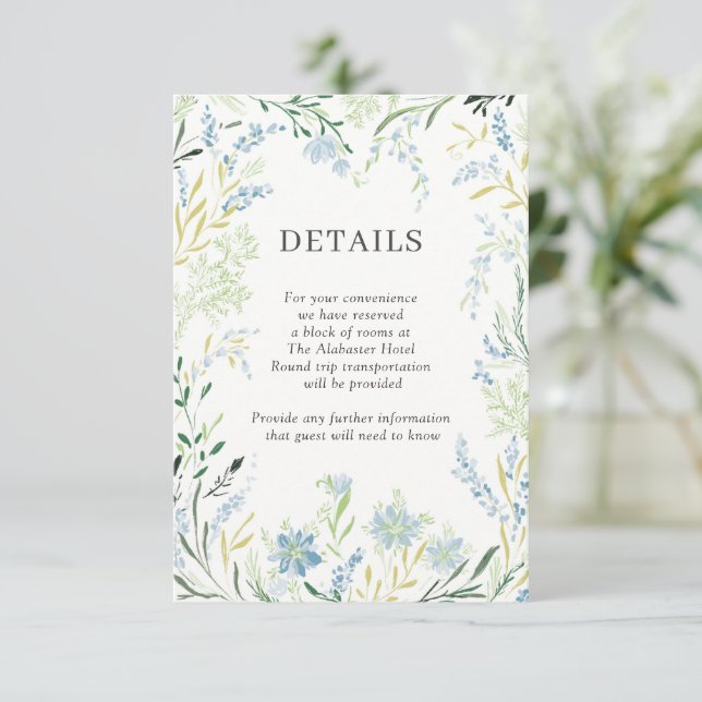 English Meadow Delicate Flower Wedding Details Enclosure Card (Standing Front)
