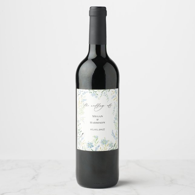 English Meadow Delicate Flower Wedding  Wine Label (Front)