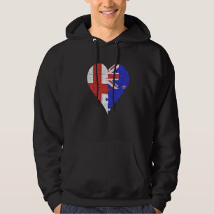 English New Zealander Flag Heart Hoodie
