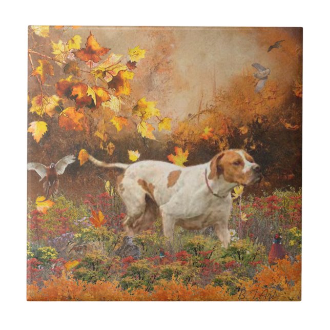 English pointer , Autumn Tapestry Poster Triptych  Tile (Front)
