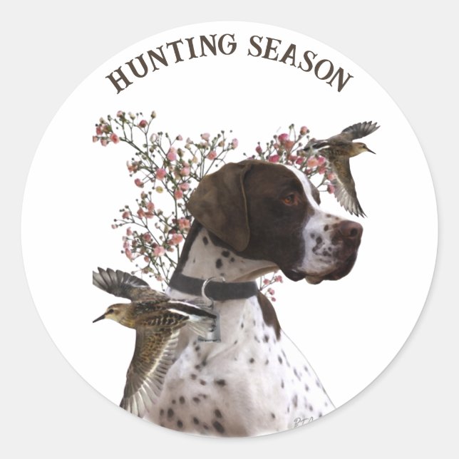 English pointer, bird hunting  classic round sticker (Front)