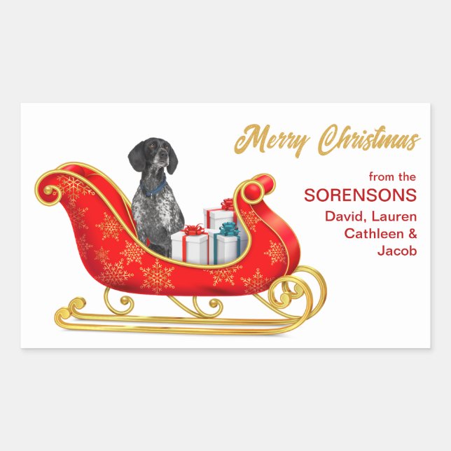 English Pointer Dog Christmas Sleigh Rectangular Sticker (Front)
