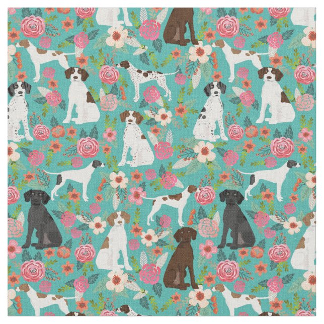 English Pointer Dog Florals Fabric (Close Up)